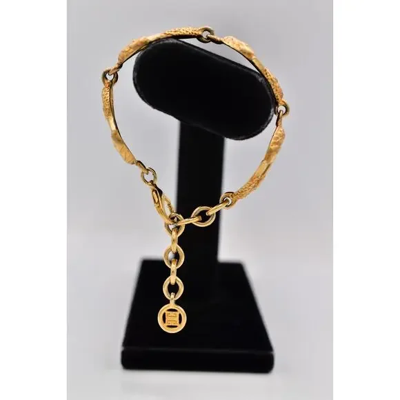 Givenchy Vintage Gold Koi Fish Link Bracelet Chunky Signed Logo Rare 1980s BinBR